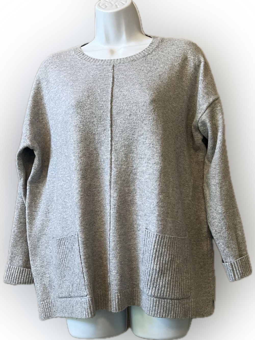 J. Jill oversized soft gray pocket crew neck boxy pullover sweater SP 🎈